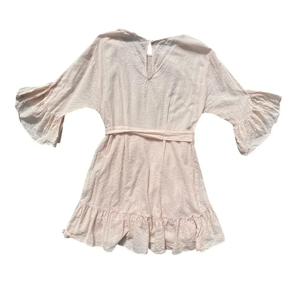 ASTR the Label Blush Pink Ruffle Bell Sleeve Faux Wrap Mini Dress - Size Medium - Picture 6 of 12